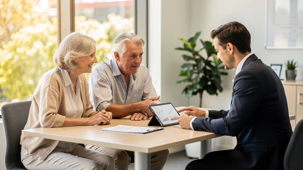 A retired couple consulting with a financial planner
