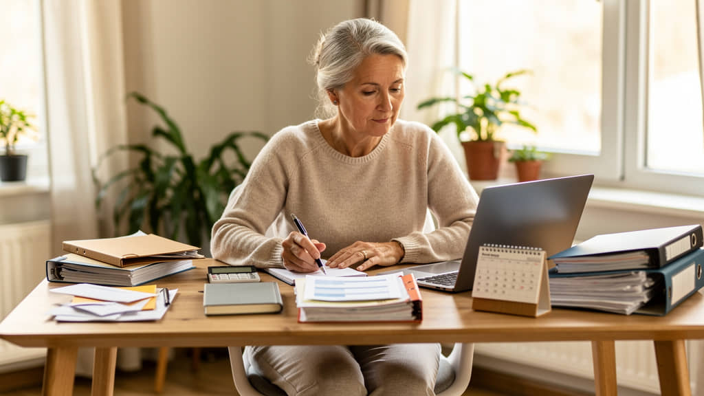 A woman reviewing her retirement income needs.