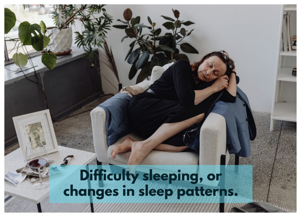 An indication of aging with depression is experiencing difficulty sleeping or changes in sleep patterns.