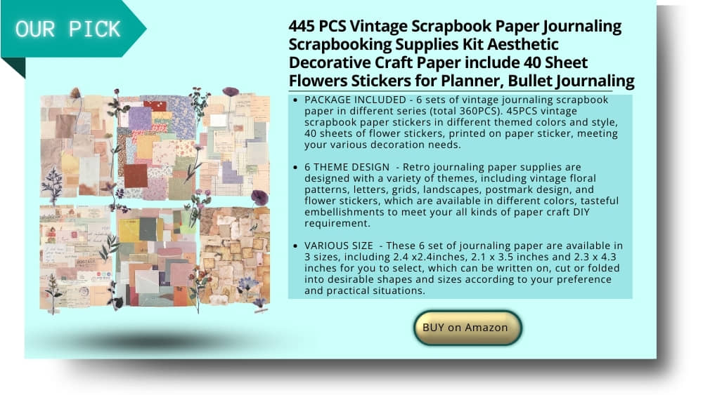 445 PCS Vintage Scrapbook Paper Journaling Scrapbooking Supplies Kit Aesthetic Decorative Craft Paper include 40 Sheet Flowers Stickers for Planner
