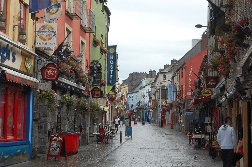 An image of shops along a Galway street.