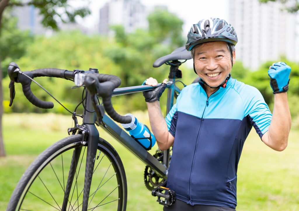 Cycling for seniors boosts heart health and reduces stress, aiding both physical and mental well-being.
