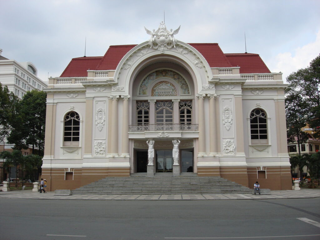 An image of the Saigon Opera House front entrance.