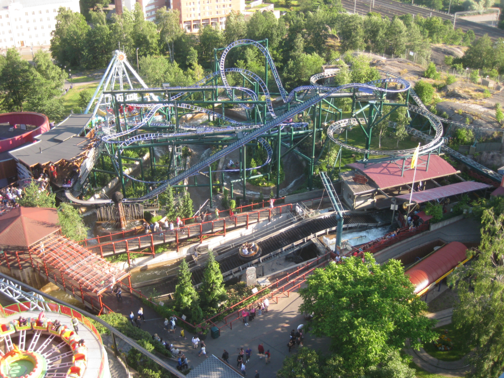 An aerial view of the Linnanmäki Amusement Park.