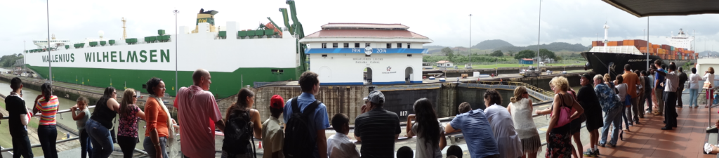 An image of tourists visiting the Panama Canal.