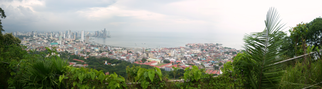 A panoramic image of the view of Panama City from Ancon Hill.