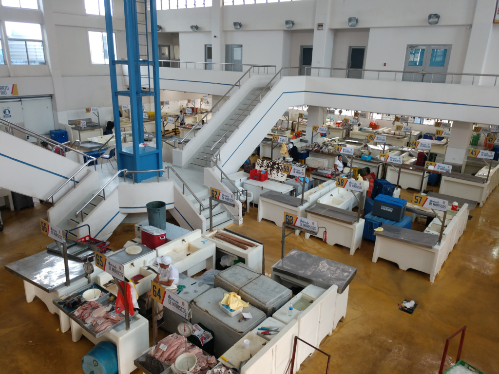 An image of the Mercado de Mariscos vendors.