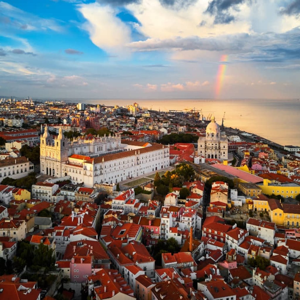 An aerial view of Lisbon for an article about "senior travel to Lisbon."