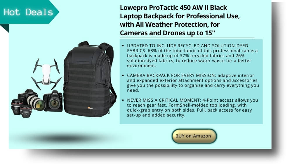 Lowepro ProTactic 450 AW II Black Laptop Backpack for Professional Use, with All Weather Protection, for Cameras and Drones up to 15"