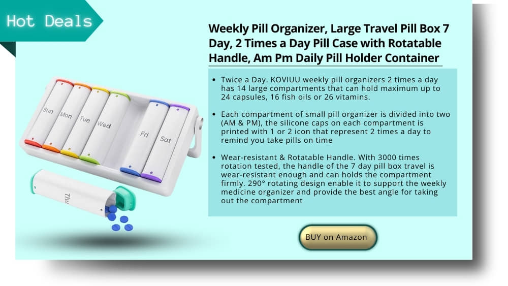 Weekly Pill Organizer, Large Travel Pill Box 7 Day, 2 Times a Day Pill Case with Rotatable Handle, Am Pm Daily Pill Holder Container 