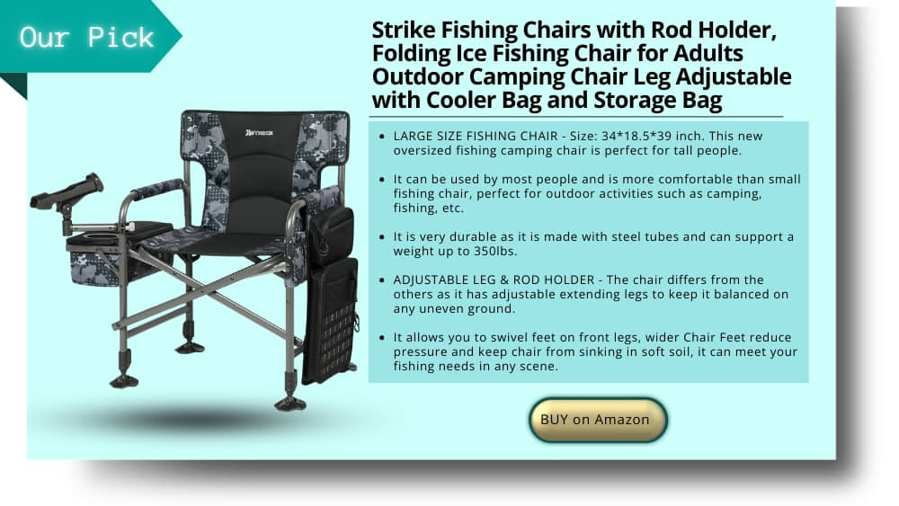 X Strike Fishing Chairs with Rod Holder, Folding Ice Fishing Chair for Adults Outdoor Camping Chair Leg Adjustable with Cooler Bag and Storage Bag for Ice Fishing, Camp, Lawn, Patio, Garden.