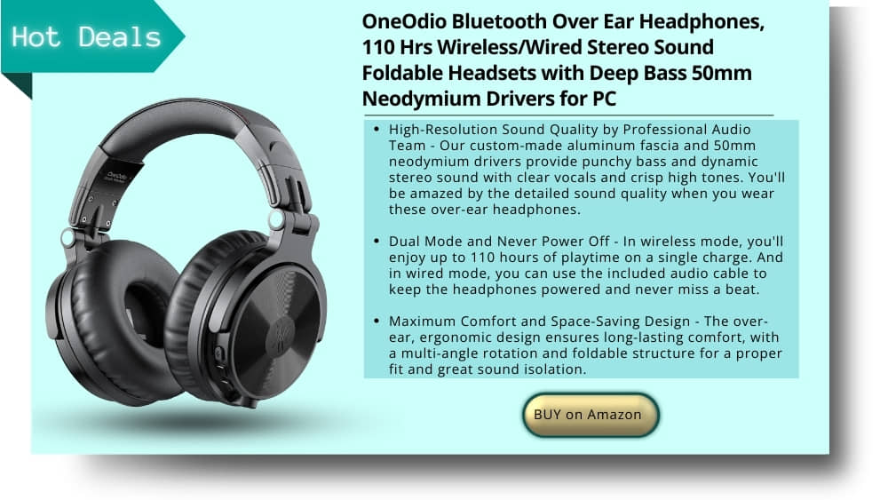 One Odio Bluetooth Over Ear Headphones 110 Hrs Wireless/Wired Stereo Sound Foldable Headset with Deep Bass