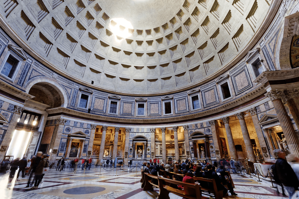 An image of the Pantheon's interior within Rome. 
