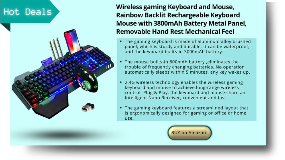 Wireless gaming keyboard and mouse rainbow backlit rechargeable keyboard mouse
