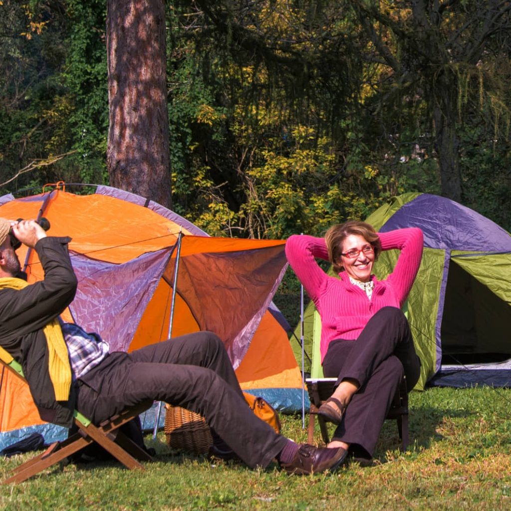 a senior couple on a camping adventure