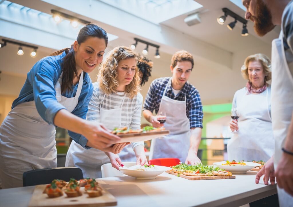 Enjoying a cooking class with friends