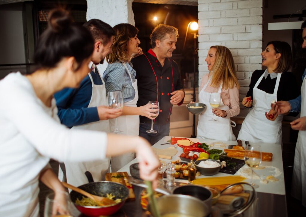 Cooking class celebrating a finished dish