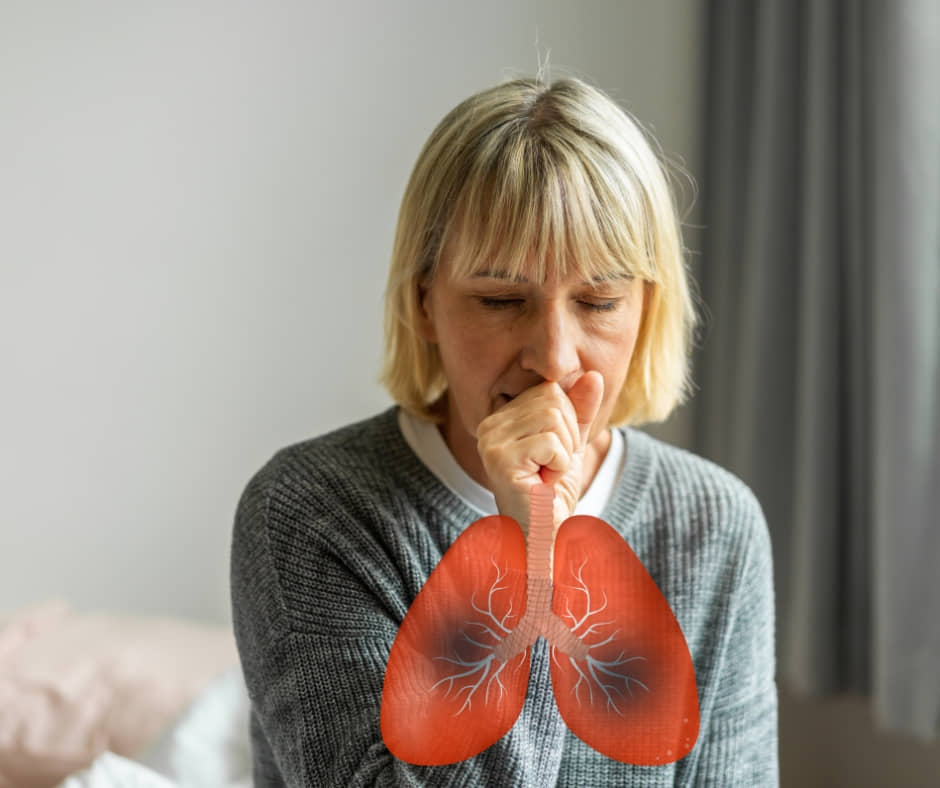 A mature woman with difficulty in breathing