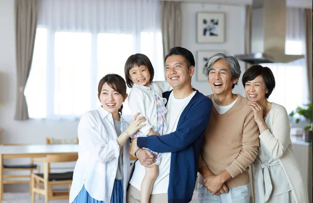 A portrait of three generations of a family.
