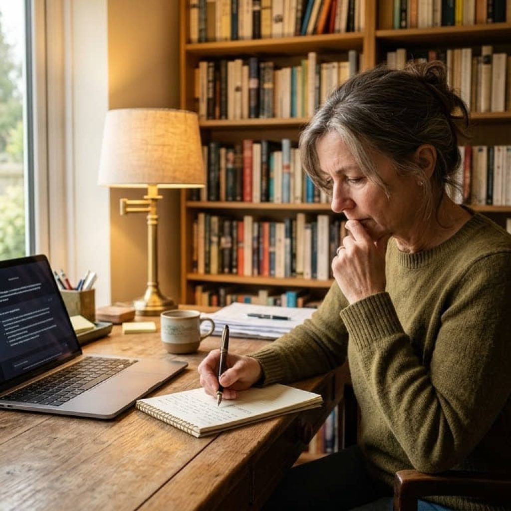 A woman working with an AI assistant